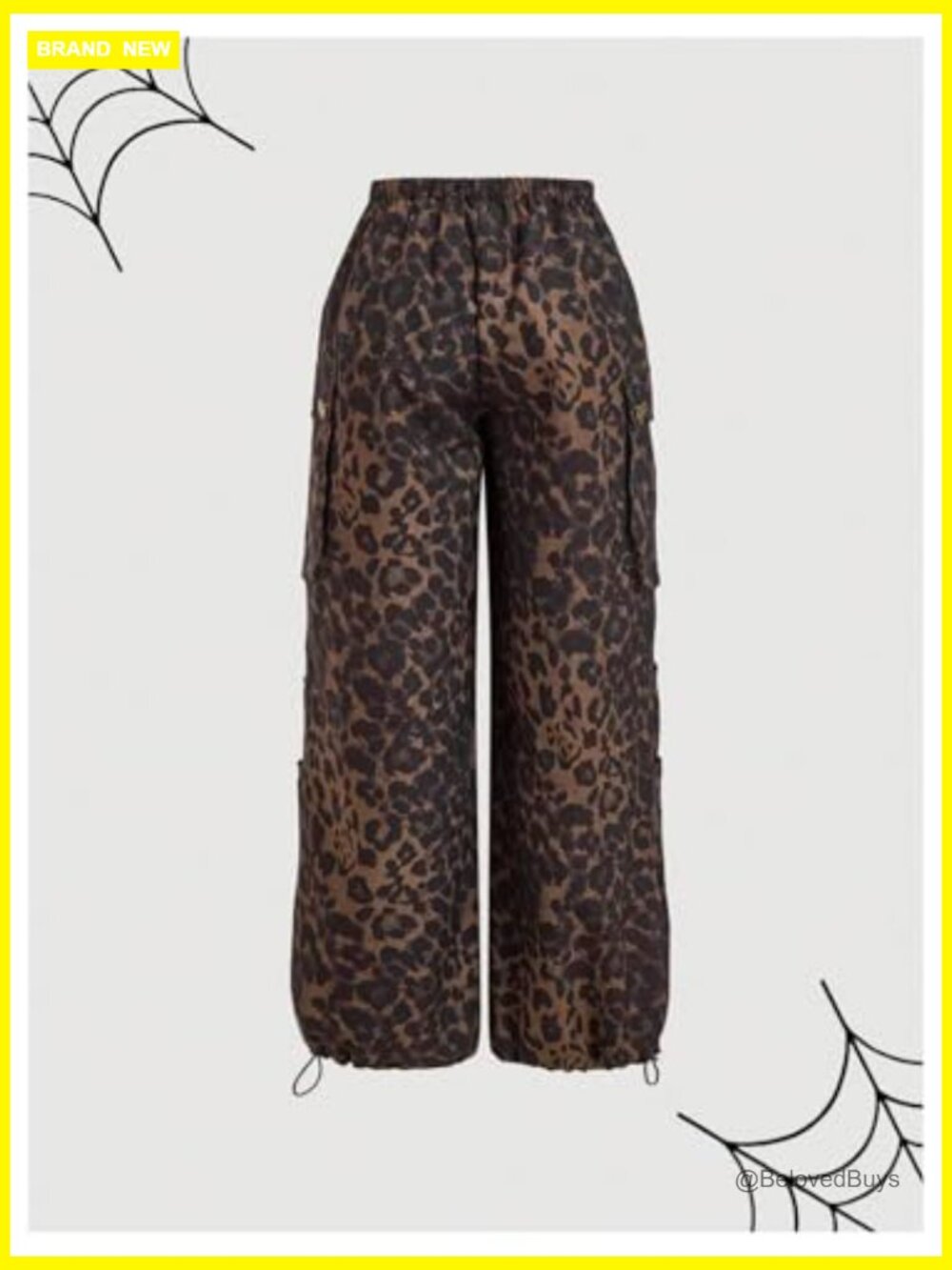 Baggy Leopard Print Cargo Parachute Pants High Waisted Y2K Track Pants - Picture 2 of 5